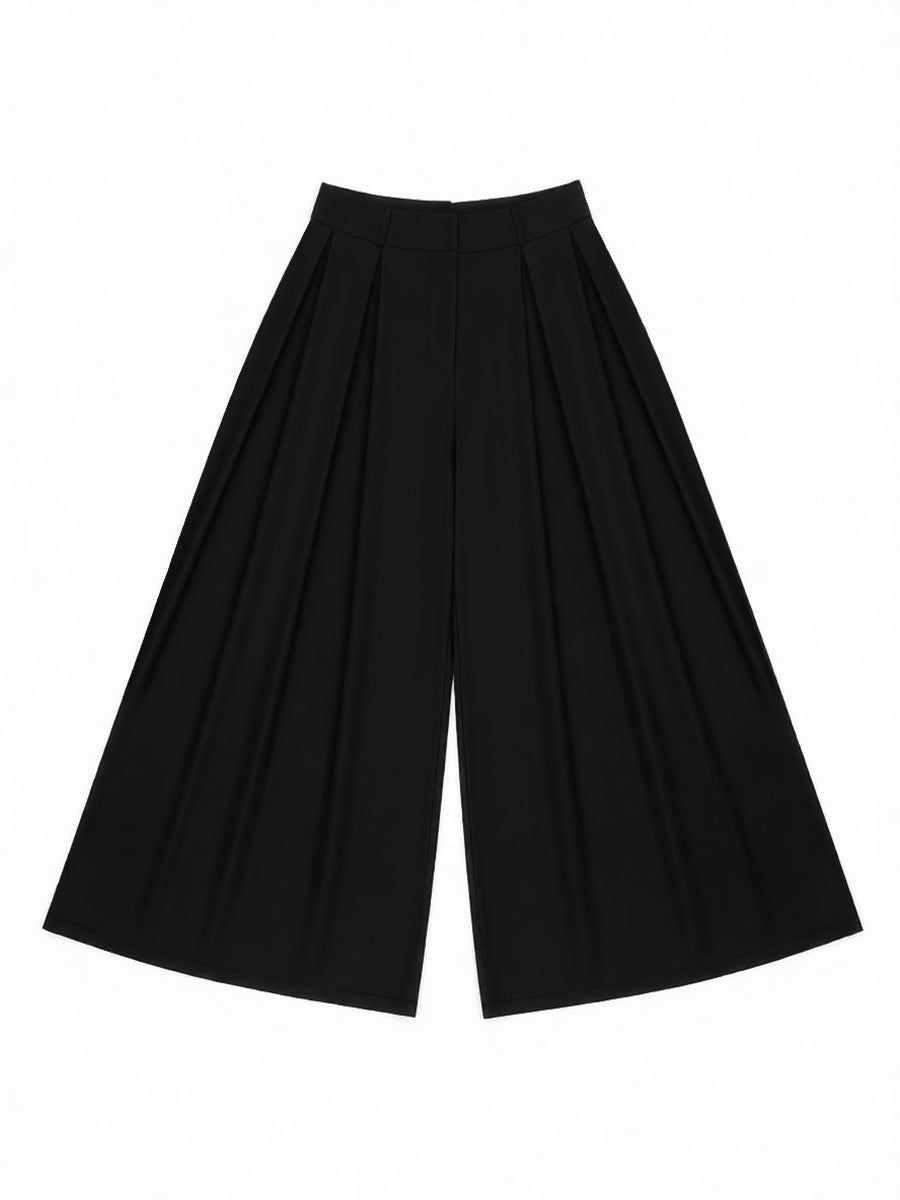 Solid Color Pleated Wide Pants Wide Leg Pants