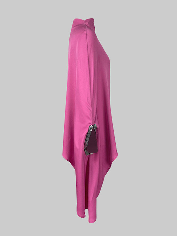 Batwing Sleeves Irregular clipping Solid Color Stand Collar Blouses&shirts Tops