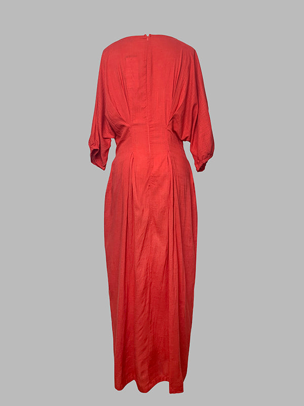 Half Sleeves Loose Solid Color Round-neck Maxi Dresses