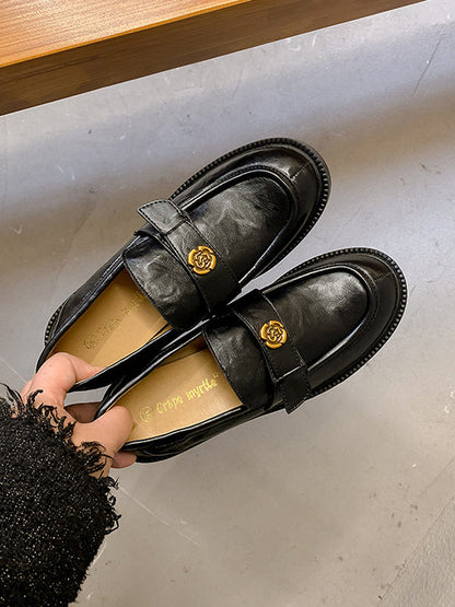 Belt Buckle Round-Toe Split-Joint Loafers