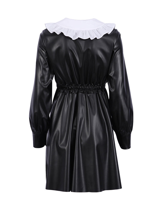 Mini-robes à manches bouffantes amples, élastiques, plissées, fendues, col Claudine 