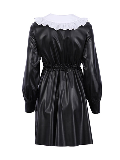 Mini-robes à manches bouffantes amples, élastiques, plissées, fendues, col Claudine 