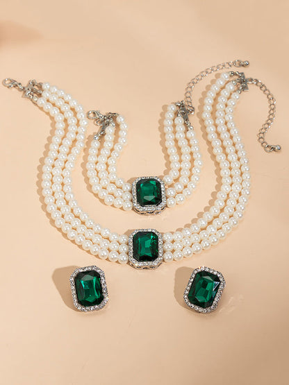 Geometric Layered Rhine Stones Bracelet Accessories + Necklaces Accessories + Earrings Accessories