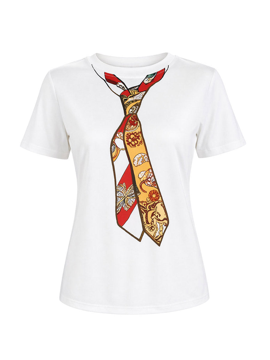Printed Skinny Short Sleeves Round-Neck T-Shirts Tops