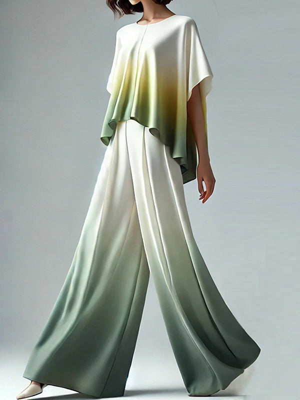 Batwing Sleeves Loose Gradient Split-Joint Round-Neck T-Shirts