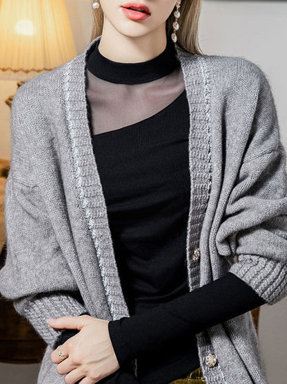 Long Sleeves Plus Size Asymmetric See-Through Solid Color Split-Front Split-Joint Round-Neck T-Shirts Tops