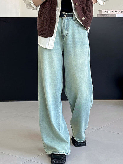 High Waisted Loose No Belt Pockets Jean Pants Bottoms