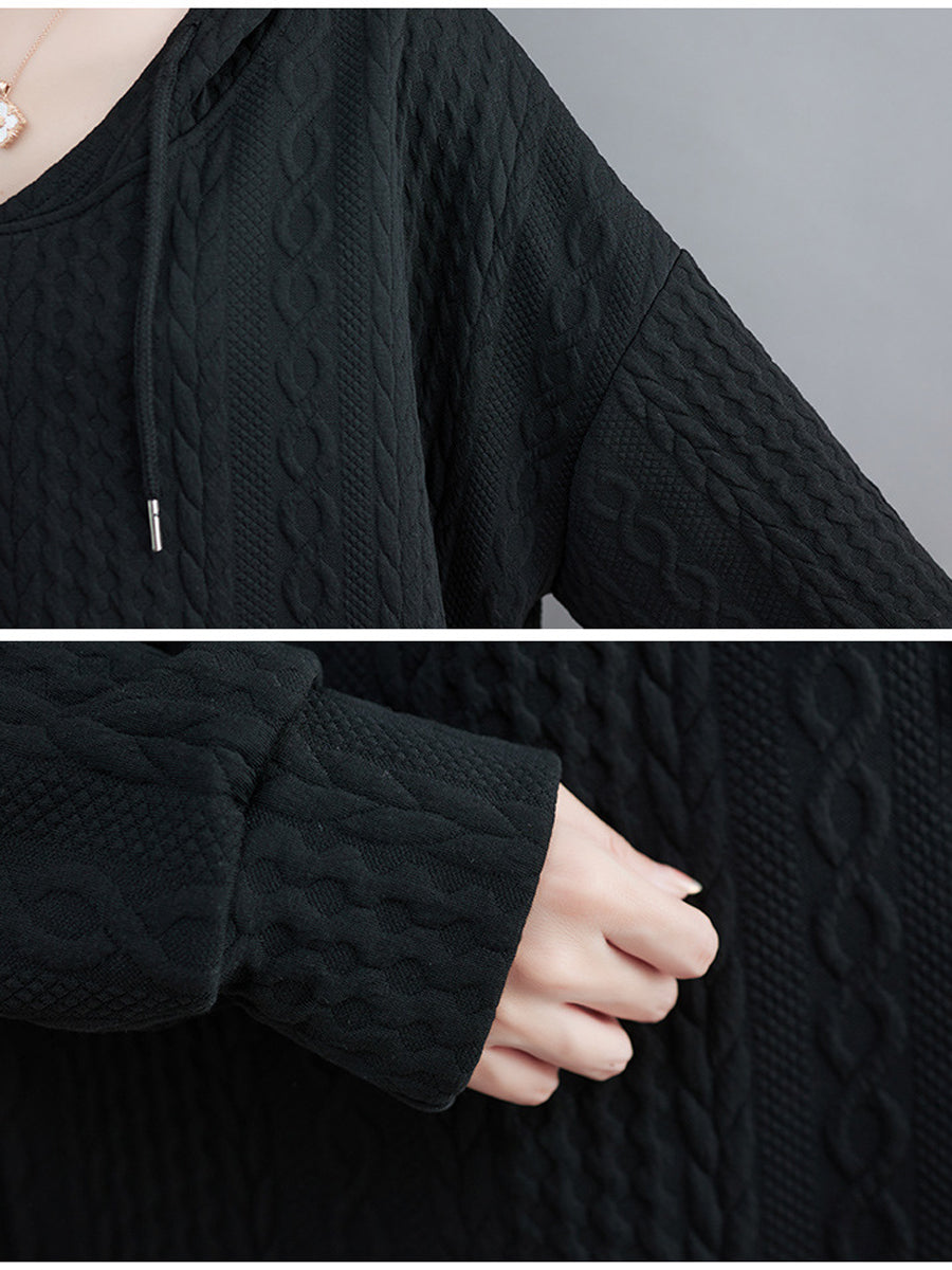 Solid Color Drawstring Loose Long Sleeves Hooded Hoodies Tops