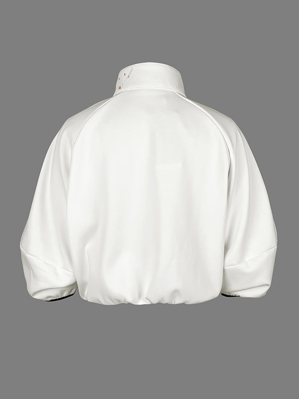 Loose Puff Sleeves Asymmetric Floral Printed Split-Joint High Neck Outerwear