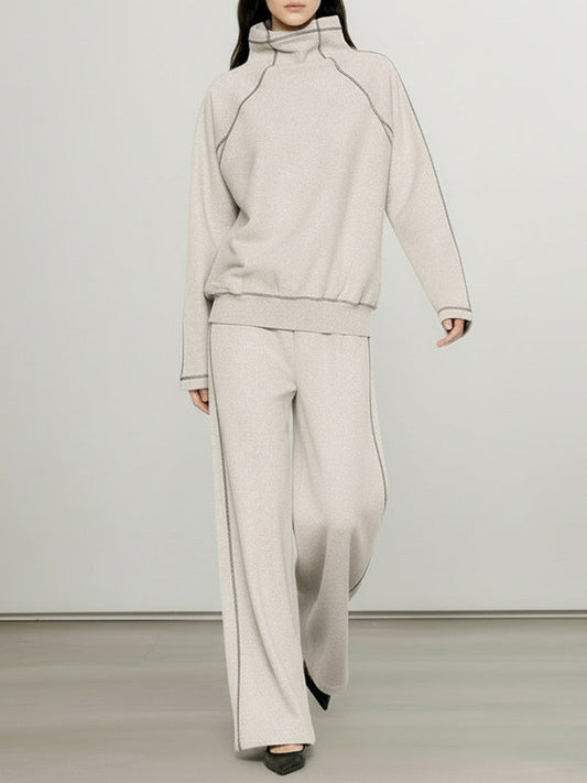 Comfort Long Sleeves Turtleneck Sweatshirts + Drawstring Wide Leg Pants Two Pieces Set