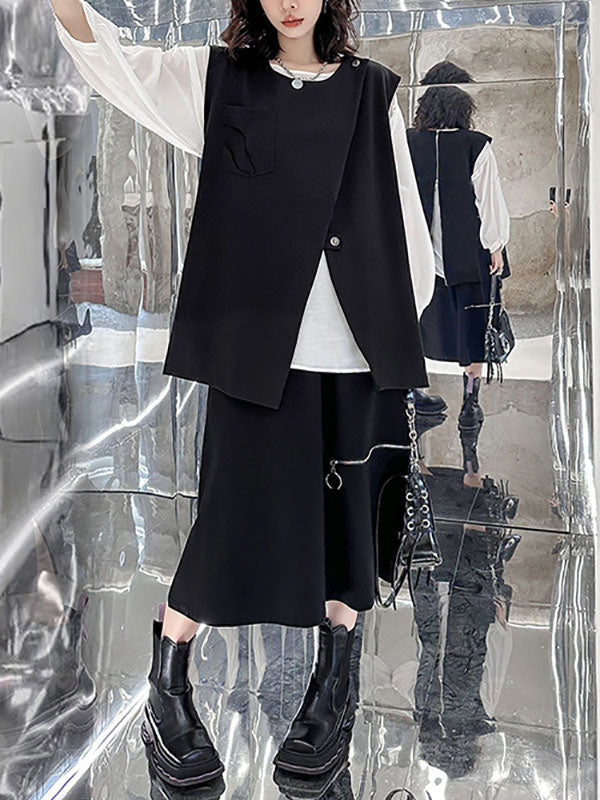 Débardeur ample sans manches à col rond et fermeture éclair asymétrique 