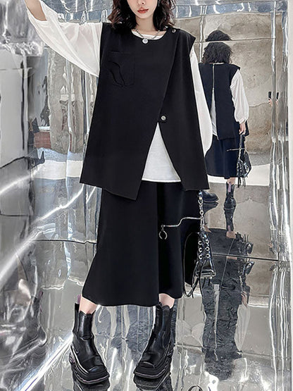 Débardeur ample sans manches à col rond et fermeture éclair asymétrique 