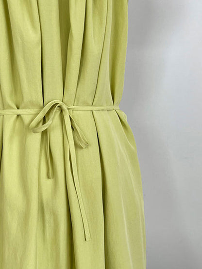 Loose Sleeveless Elasticity Pleated Solid Color Split-Joint Off-The-Shoulder Maxi Dresses