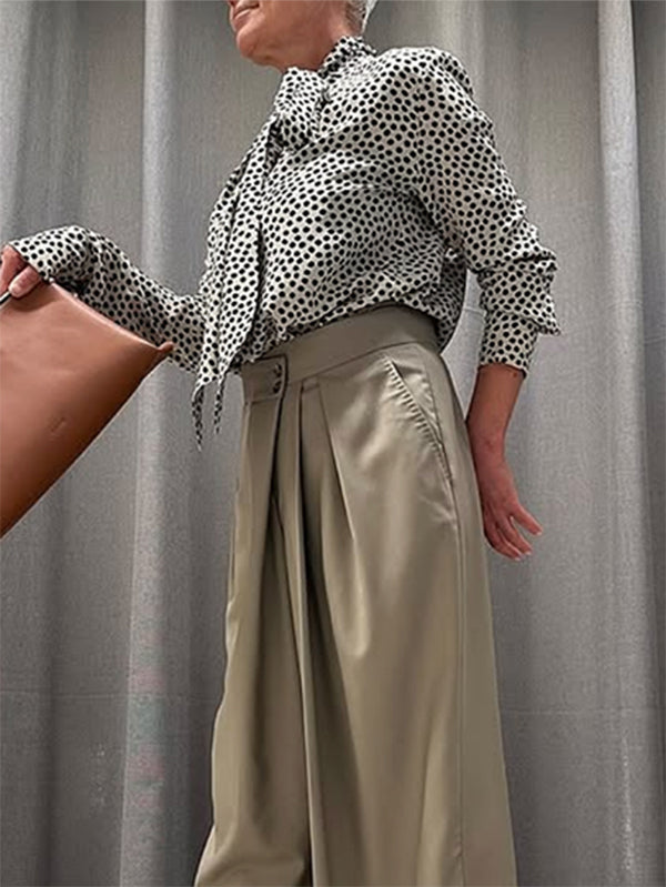 Long Sleeves Loose Polka-Dot Stand Collar Blouses&Shirts Tops