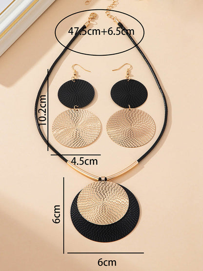 Geometric Round Cut Earrings Accessories Necklaces Accessories Two Pieces Set