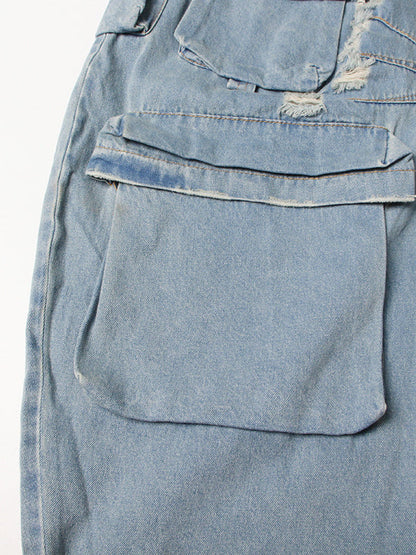 High Waisted Wide Leg Buttoned Hollow Pockets Split-Joint Tube Jumpsuits