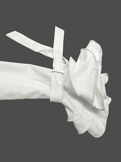 A-Line Flared Sleeves Floral Printed Split-Joint Split-Side Lapel Collar Maxi Dresses Shirt Dress