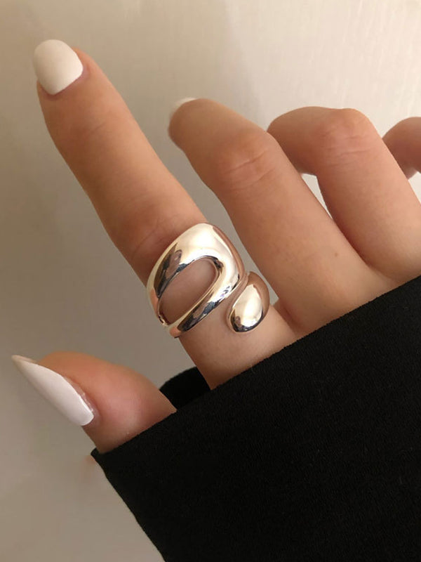 Geometric Hollow Solid Color Rings Accessories SILVER One_size