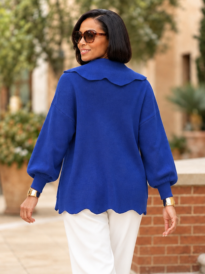 Solid Color Ribbed Knit Buttoned Asymmetric Plus Size Loose Lapel Cardigan Tops