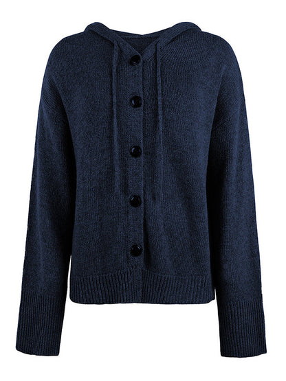 Cardigan boutonné à capuche de couleur unie 