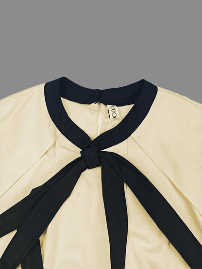 A-Line Loose Pleated Tied Round-Neck Midi Dresses