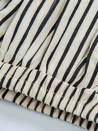 High Waisted Loose Split-Joint Striped Pants Trousers