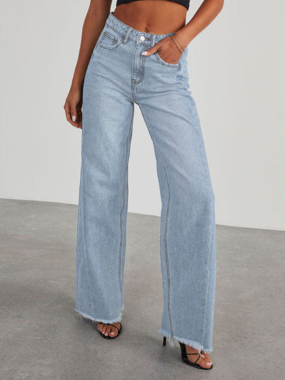 High Waisted Wide Leg Split-Joint Tasseled Jean Pants Bottoms