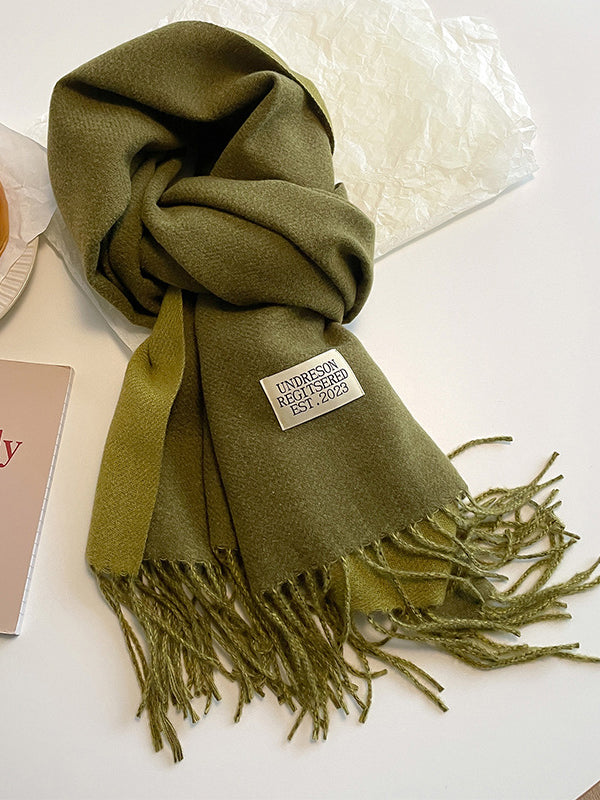 Keep Warm Tasseled Shawl&Scarf ARMY GREEN One_size