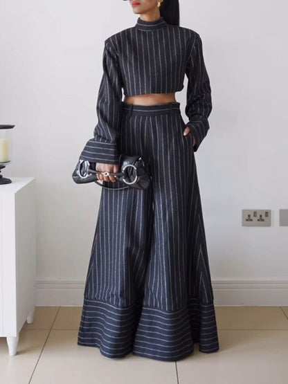 Loose Wide Leg Split-Joint Striped Pants Trousers