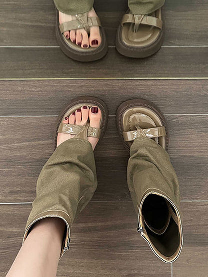 Hollow Split-Joint Split-Toe Zipper Boots Platform Shoes Sandals