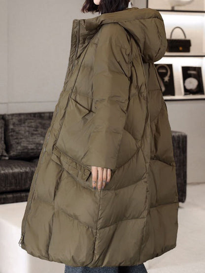 Daunenmantel mit langen Ärmeln, lockeren Taschen, einfarbiger Split-Joint-Kapuze 