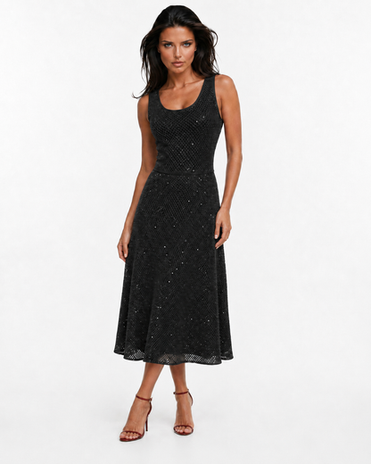 CAPRIANA Sparkle Midi Dress – Sleeveless Shimmer A-Line