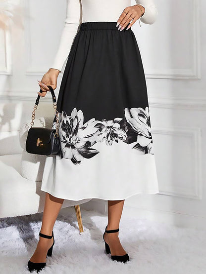 Jupe trapèze ample à imprimé floral et élastique 