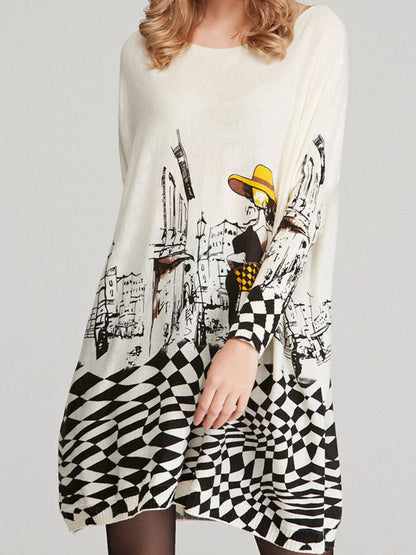 Vintage Loose Printed Split-Joint Sweater