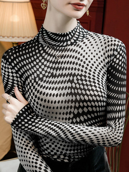 T-Shirts mit langen Ärmeln und Stehkragen in Kontrastfarbe in Übergröße 