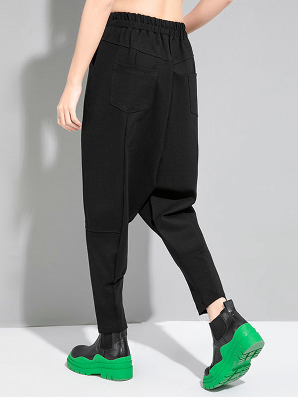 Pantalon sarouel décontracté, simple, ample, élastique, couleur unie 