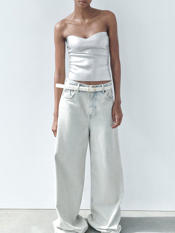 Skinny Sleeveless Shiny Solid Color Tube Vest Top