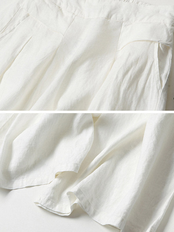 Pantalon ample en coton ramie de couleur unie, grande taille, jambes larges 