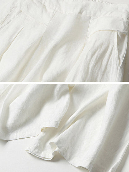 Pantalon ample en coton ramie de couleur unie, grande taille, jambes larges 