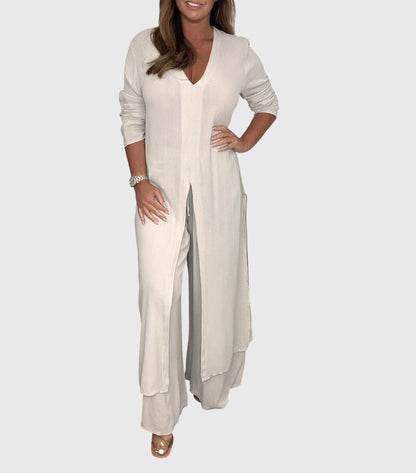 Pearl | Women's Duster Cardigan Two-Piece Set Wide Leg Pants