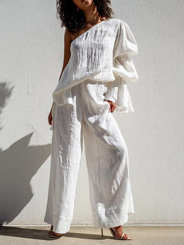 High Waisted Loose Elasticity Solid Color Split-Joint Pants Trousers