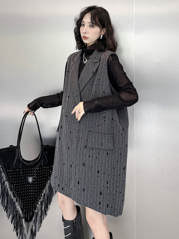 Loose Sleeveless Striped Lapel Vest Top