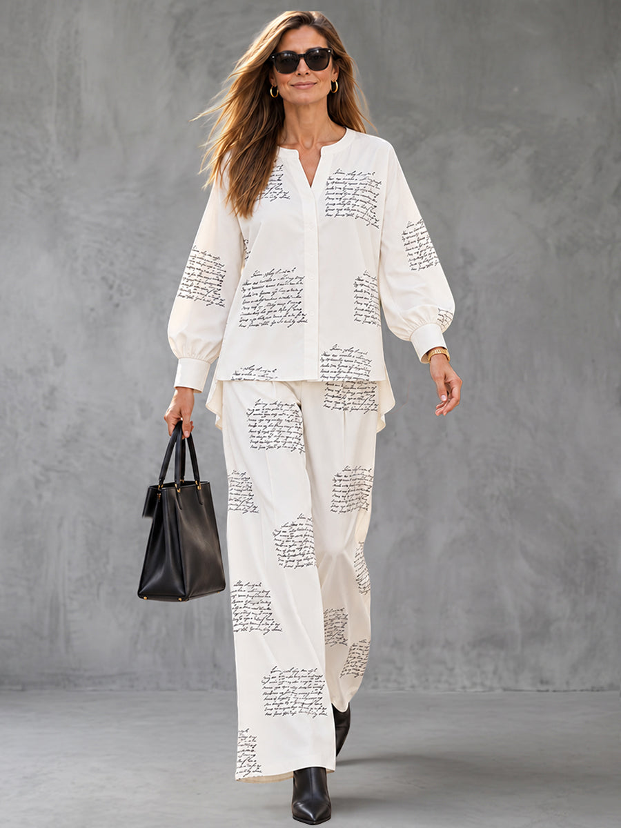 Pockets Letter Print High Waisted Trousers Pants