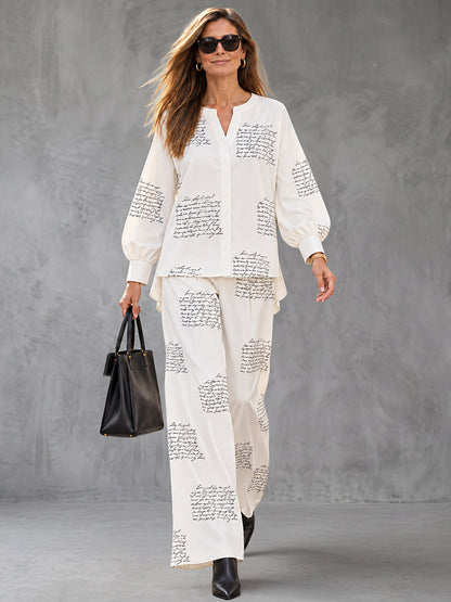 Pockets Letter Print High Waisted Trousers Pants