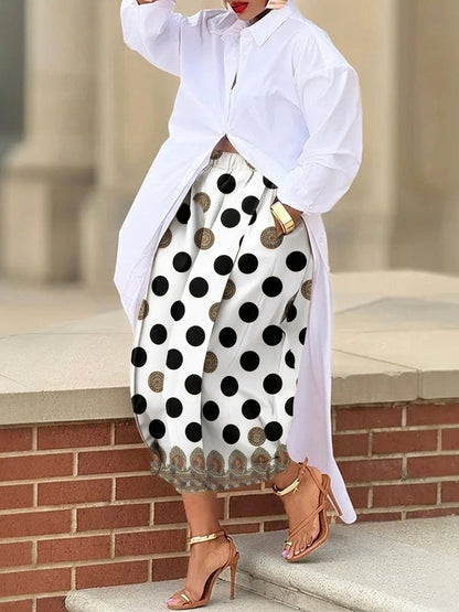 High Waisted Wide Leg Contrast Color Elasticity Pockets Polka-Dot Printed Ninth Pants