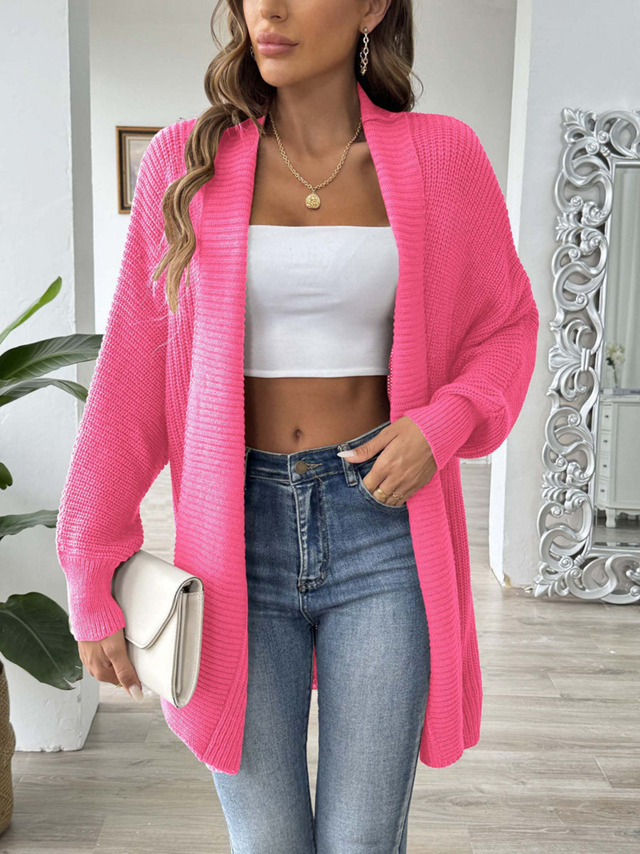 Solid Color Ribbed Loose Long Sleeves Stand Collar Cardigan Tops