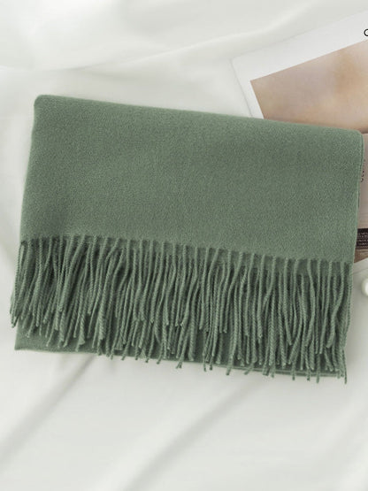 Keep Warm Solid Color Tasseled Shawl&Scarf LIGHT GREEN One_size