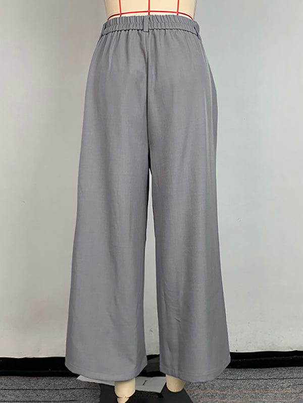 Loose Wide Leg Pockets Solid Color Ninth Pants Trousers