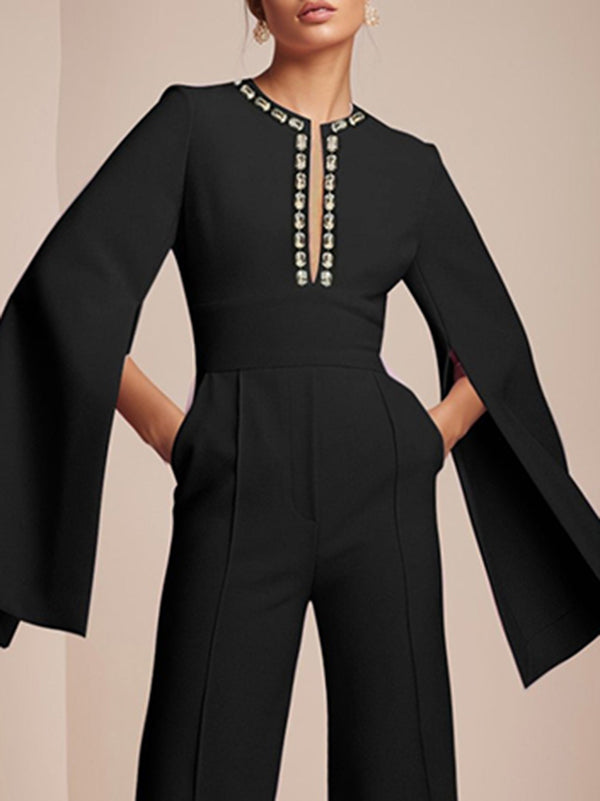 Loose Wide Leg Split-Joint V-Neck Jumpsuits