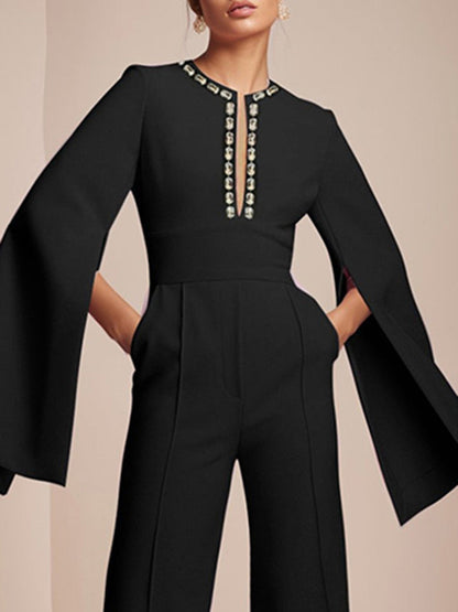 Loose Wide Leg Split-Joint V-Neck Jumpsuits